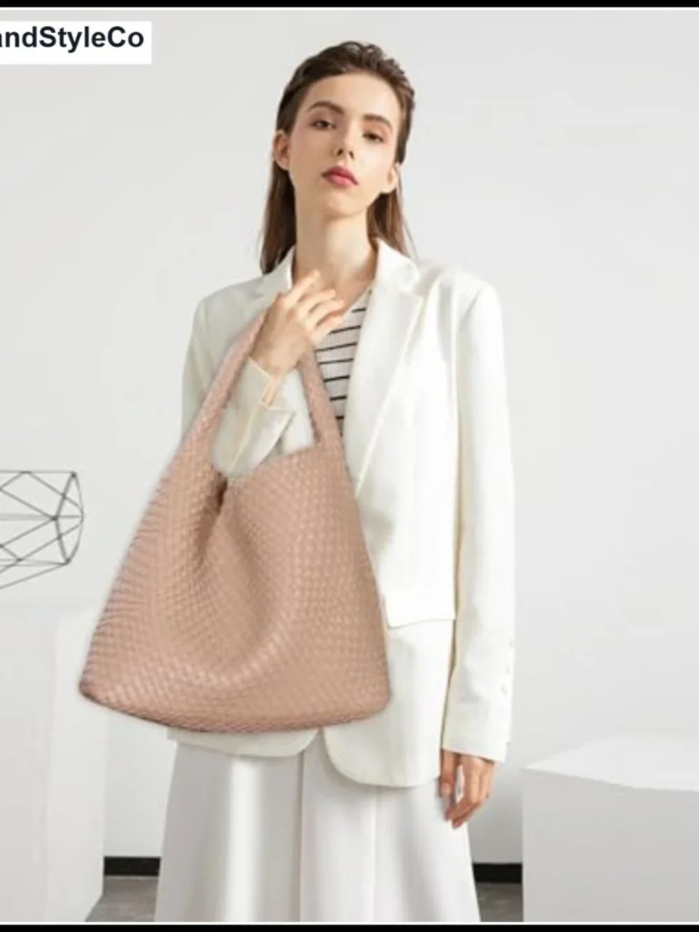 Vegan Leather Woven Hobo Tote Handbag